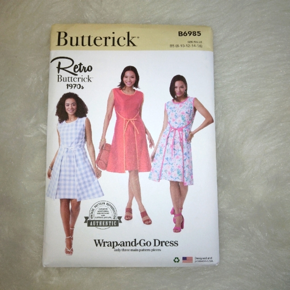 BUTTERICK B6985 Sz 8-16 Wrap-and-Go Dress, 1970s Style